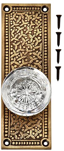 Vassar Crystal Glass Door Knob Set with Rice Pattern Backplate